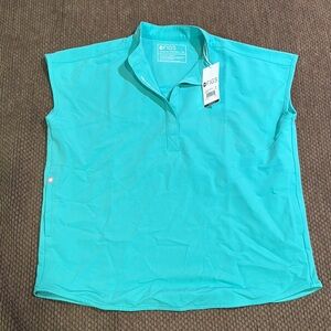 Figs Blue Mock Neck Sleeveless Tank Top